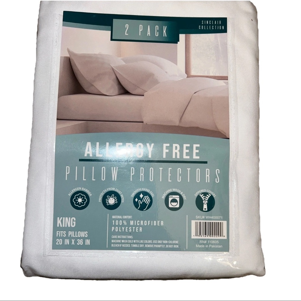 King pillow protectors fit 20” x 36” zippered Sinclair collection 2 Pack